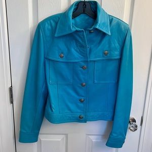 Turquoise leather jacket from Italy